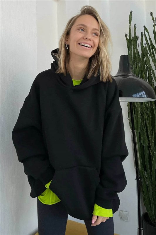 MDX Black Hooded Oversized Sweatshirt with Beige Details MG1566 - Colton
