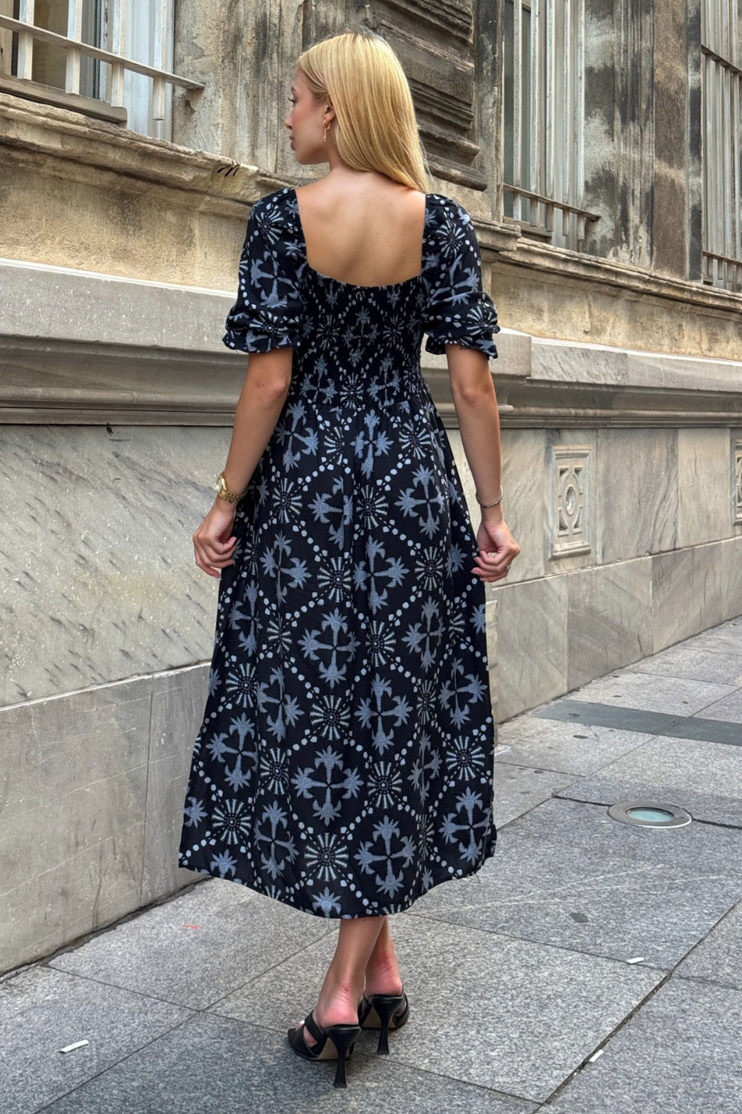 Black Square Neck Flower Patterned Woven Summer Dress BCVL-25V095 - Würzburg