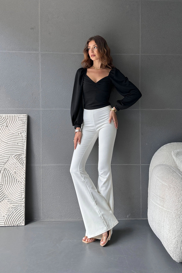 Black Square Neck Ruched Detail Blouse BCDF-242119 - Rosenheim