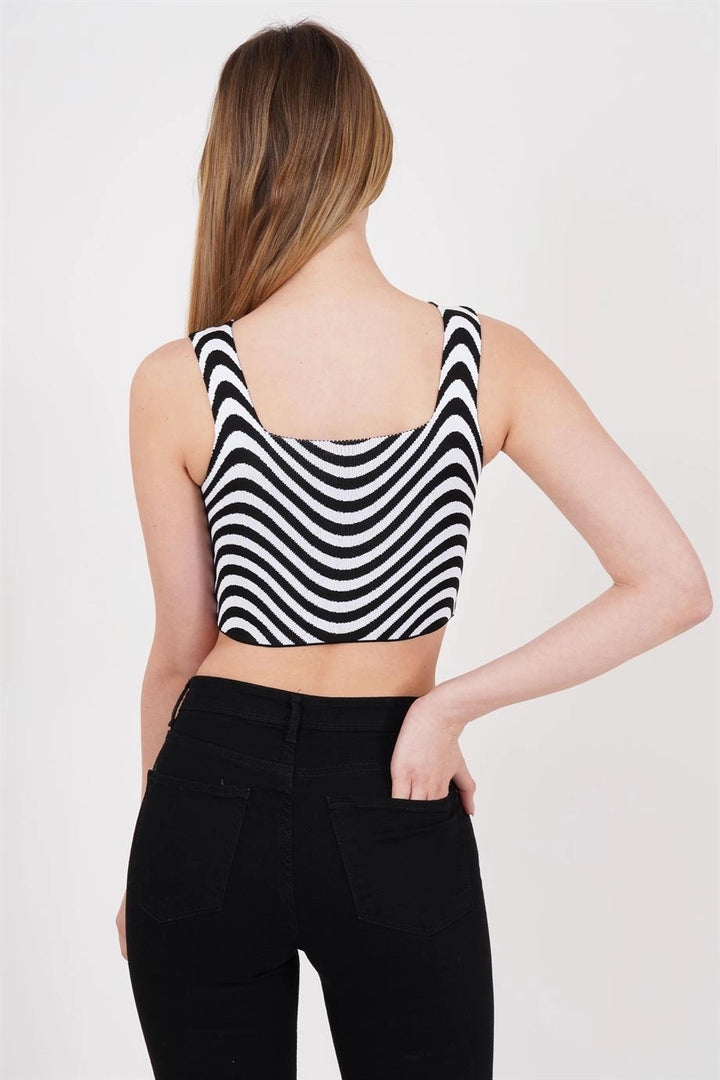 Black Square Neck Patterned Knit Blouse CO-2523256429 - Puteaux