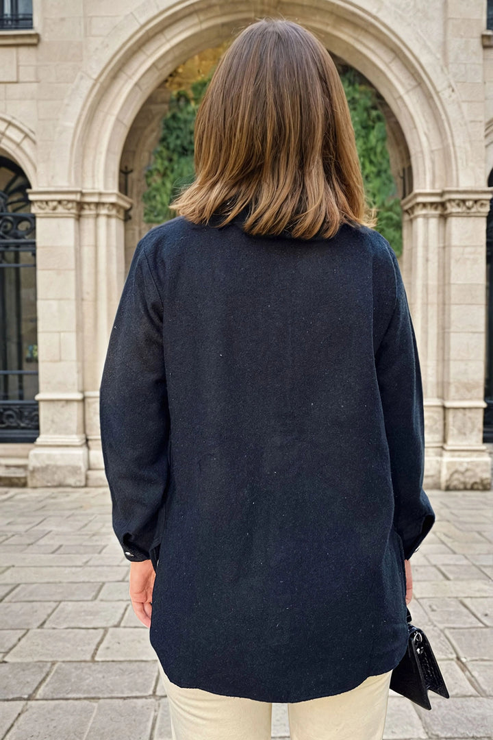 Black Oversized Double Pocket Jacket Shirt BCBSK-25700-3275 - Small Heath