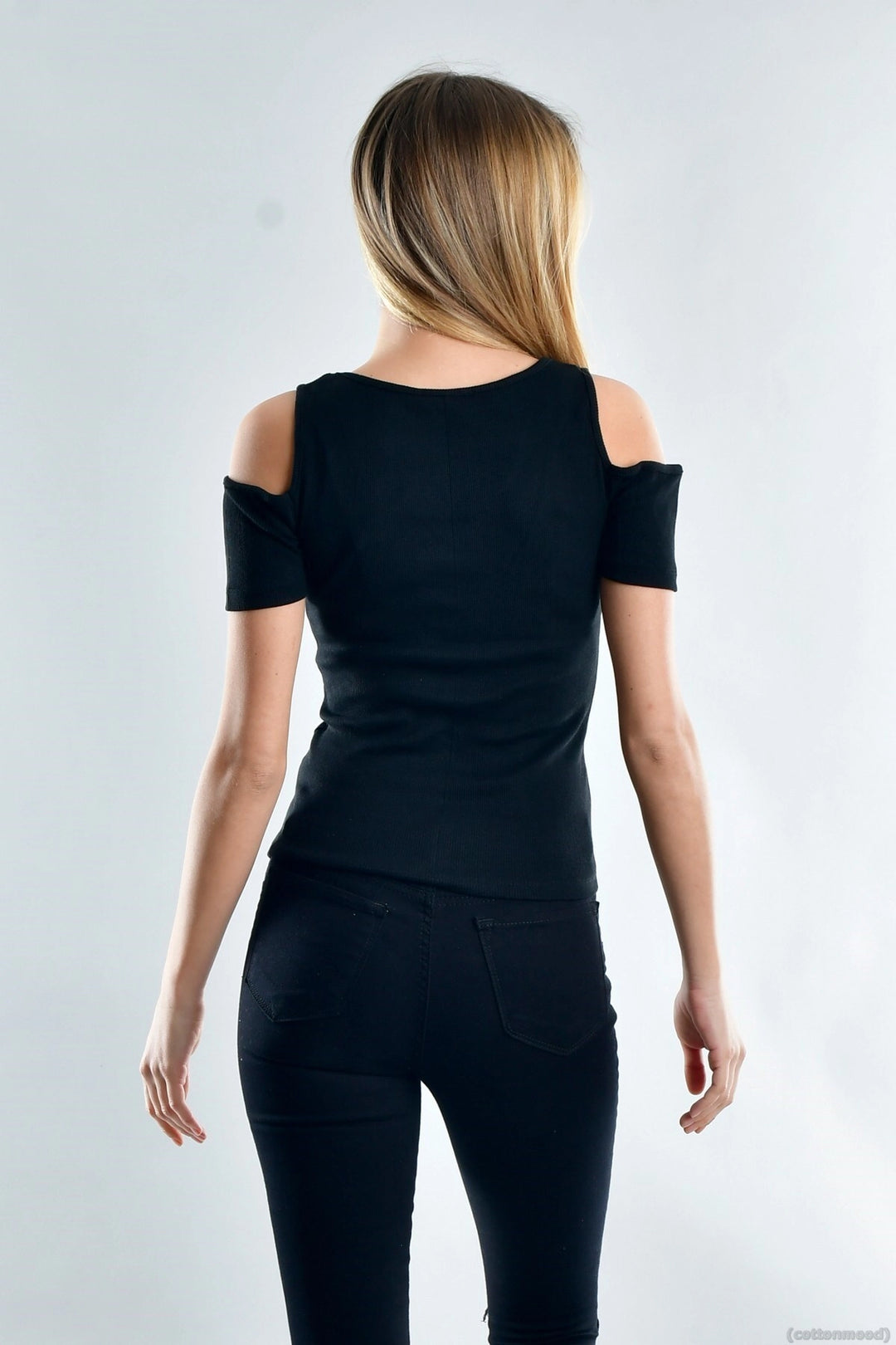 Black Tank Top with Open Shoulders and Short Sleeves CO-2520021670 - Würzburg