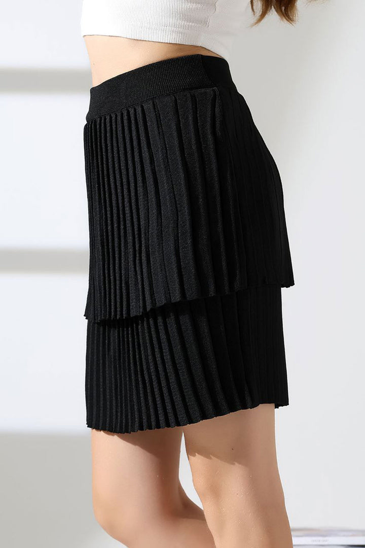Black Tiered Pleated Knit Skirt BCES-252002 - Haguenau