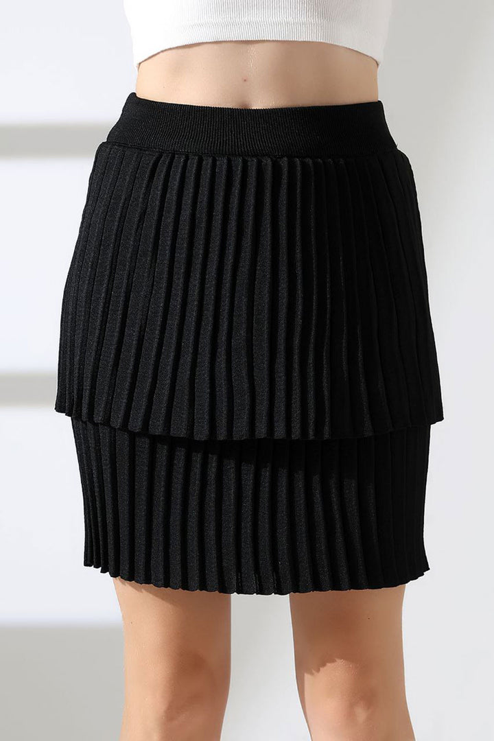 Black Tiered Pleated Knit Skirt BCES-252002 - Haguenau