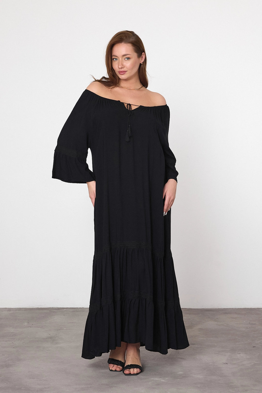 Maxi Boy Black Boat Neck Woven Viscose Dress BCVL-25973 - Lufkin
