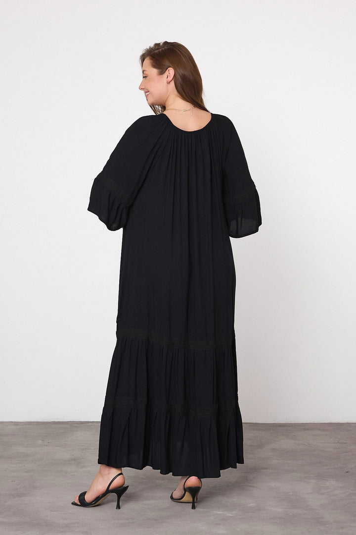 Maxi Boy Black Boat Neck Woven Viscose Dress BCVL-25973 - Lufkin