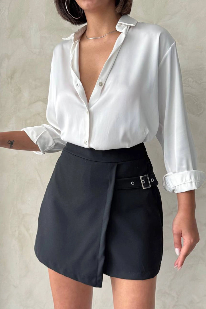 Black Belt Accessorized Front Draped Shorts Skirt BCHN-2525449 - Owensboro