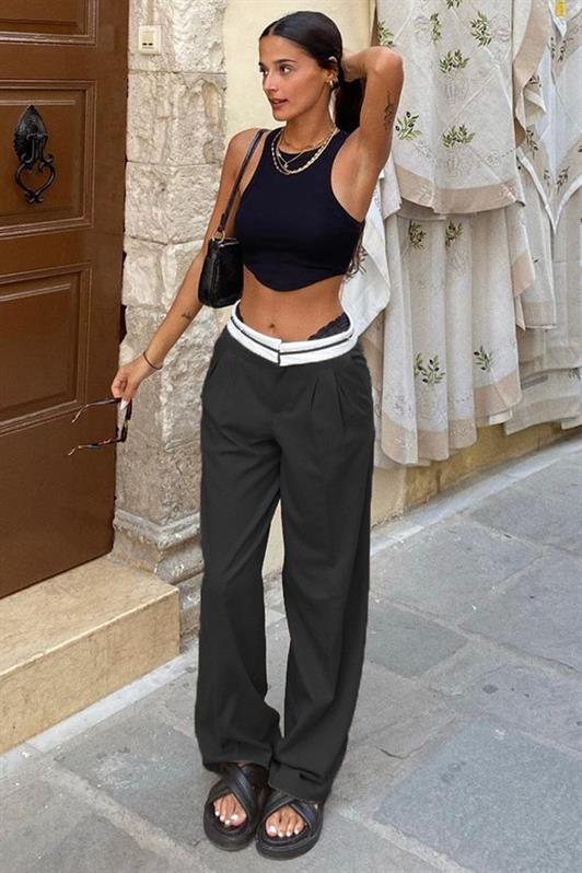MDX Black Belt Detailed Wide Leg Pants MG1834 - Greenock