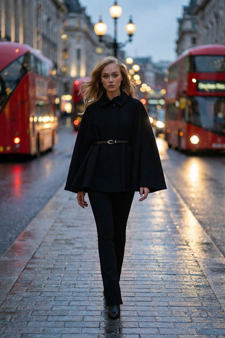 Black Belt Detailed Cape Coat BCHNV-251224 - Owensboro