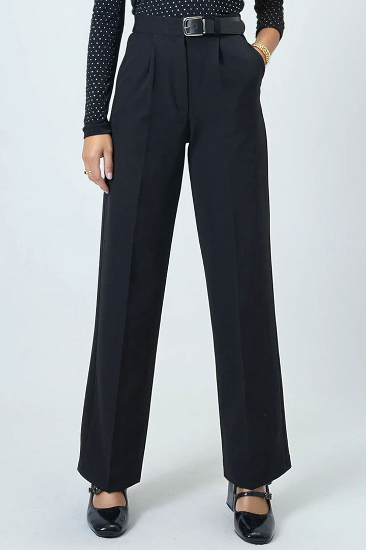 Black Belted Button Closure Double Pocket Palazzo Pants BCHAV-251230 - Tijuana