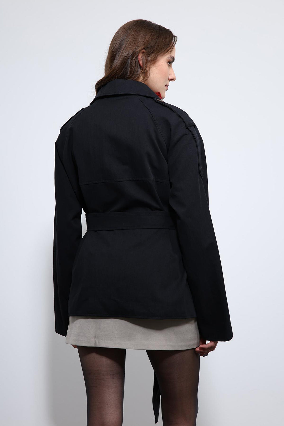 ANT Antioch Black Belted Short Trench Coat - San Leandro