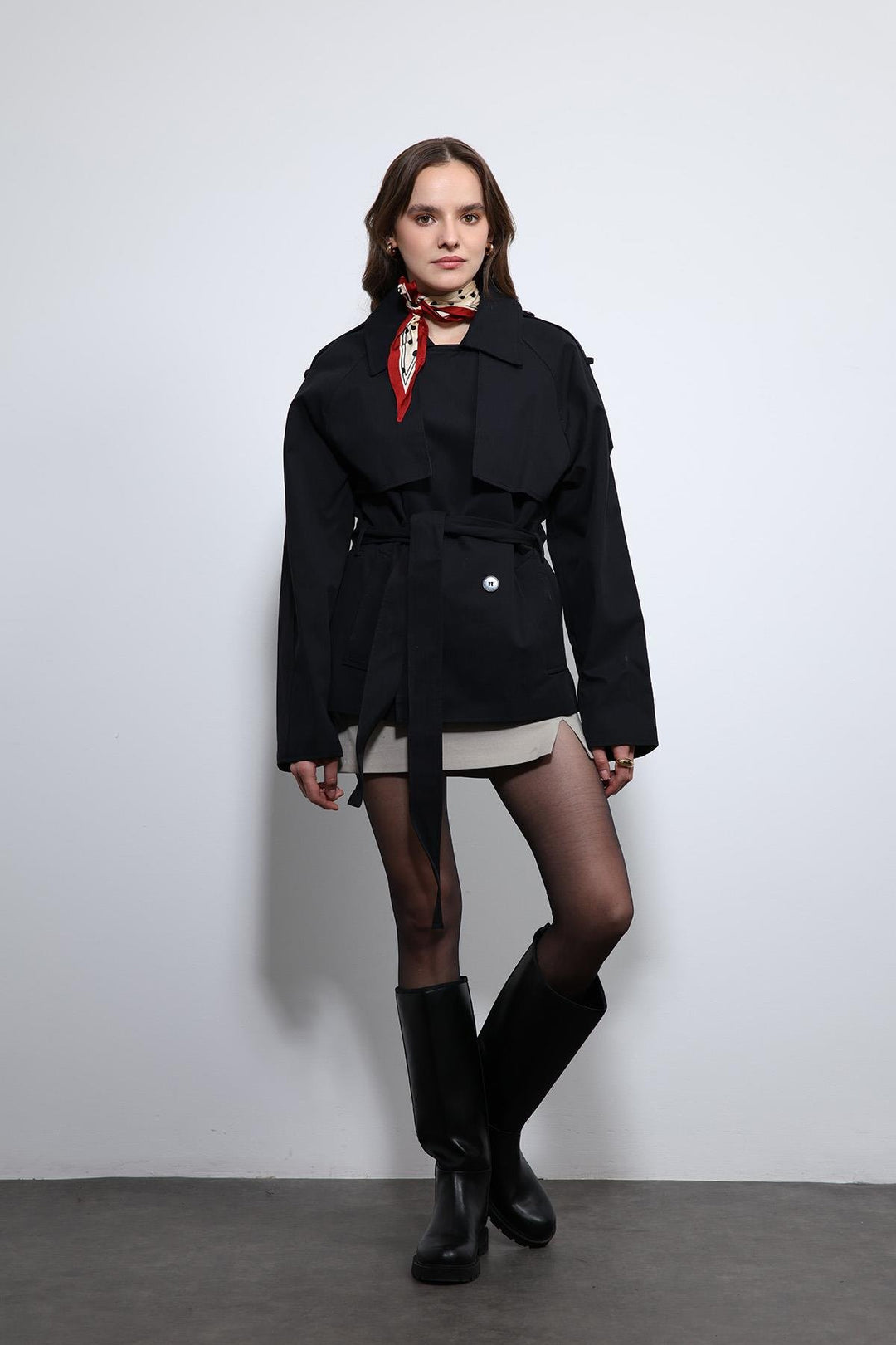 ANT Antioch Black Belted Short Trench Coat - San Leandro