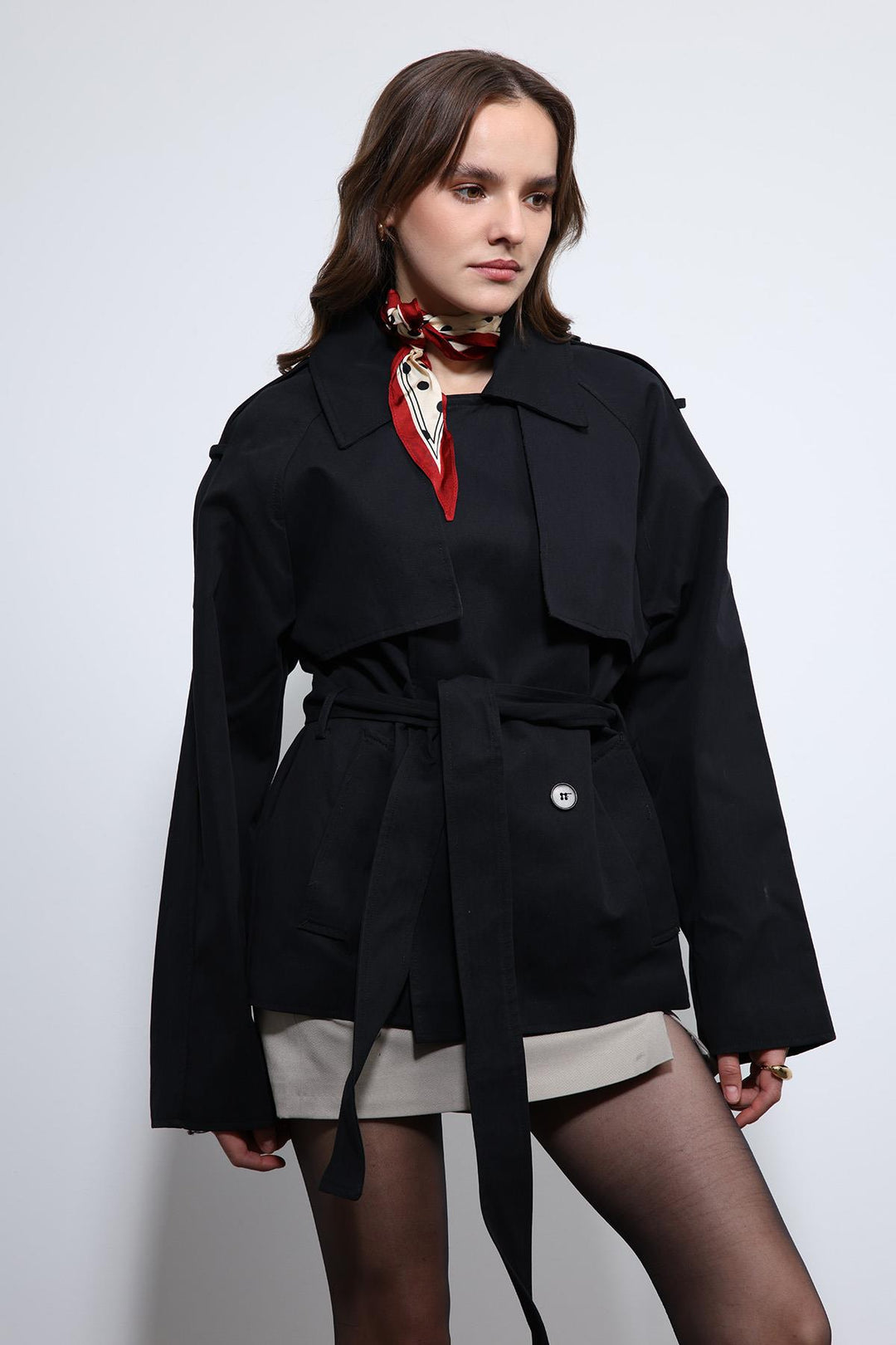ANT Antioch Black Belted Short Trench Coat - San Leandro