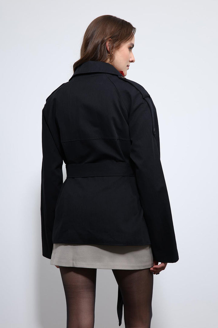 ANT Antioch Black Belted Short Trench Coat - San Leandro