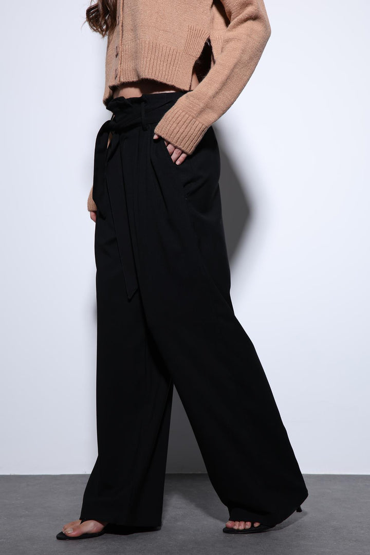 ANT Antioch Black Belted Pleated Wide Leg Women's Pants - Dubbo