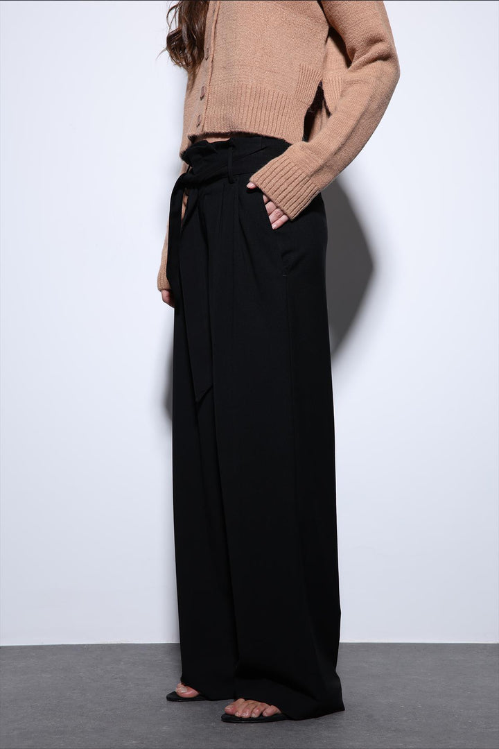 ANT Antioch Black Belted Pleated Wide Leg Women's Pants - Dubbo