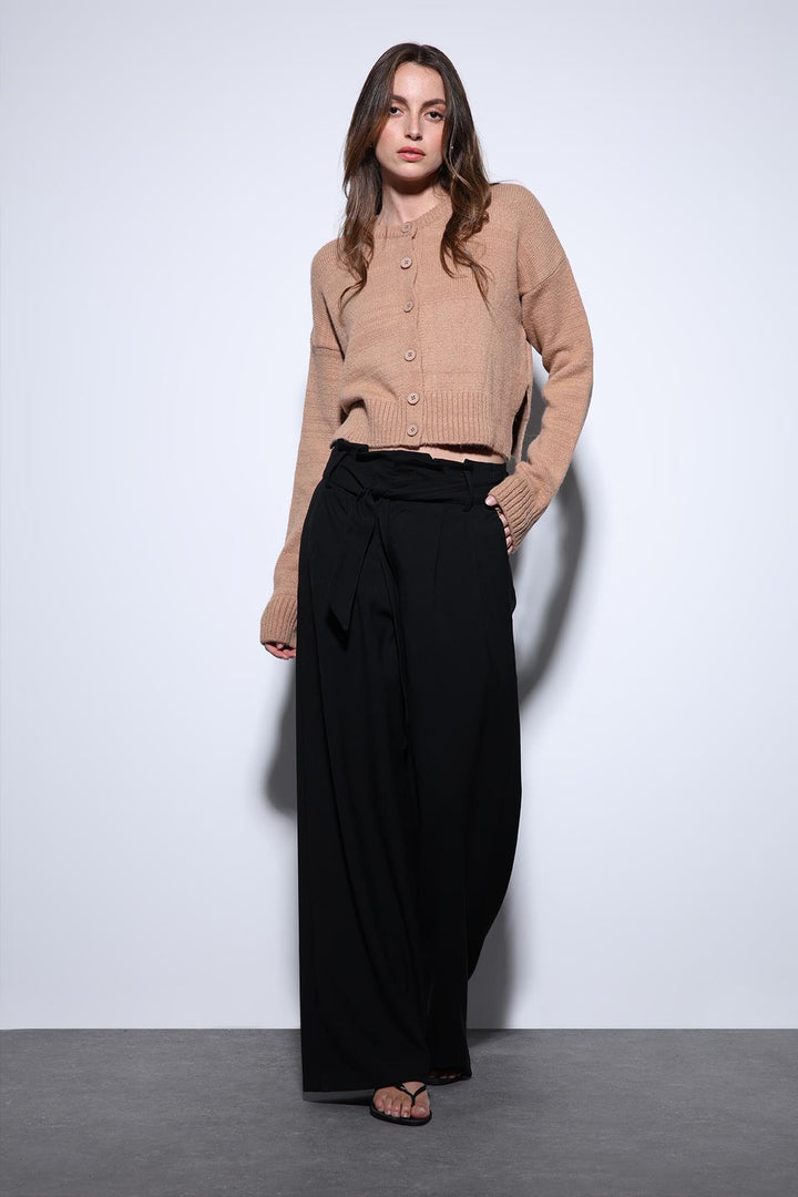 ANT Antioch Black Belted Pleated Wide Leg Women's Pants - Dubbo