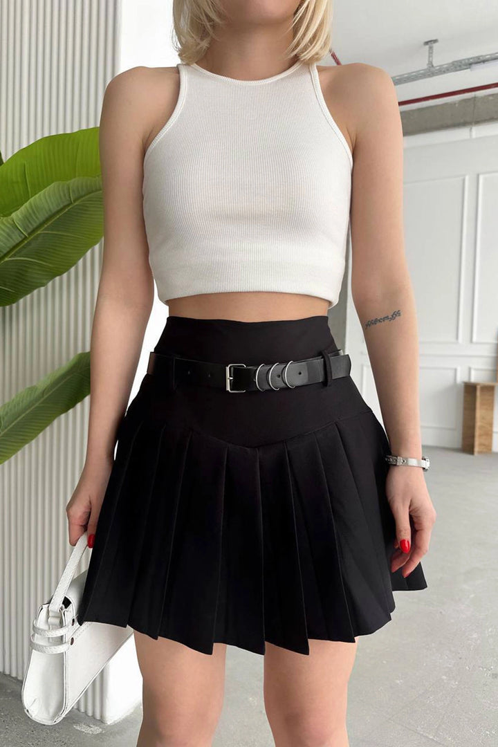 Black Belted Pleated Shorts Skirt BCHN-2525305 - Heidenheim
