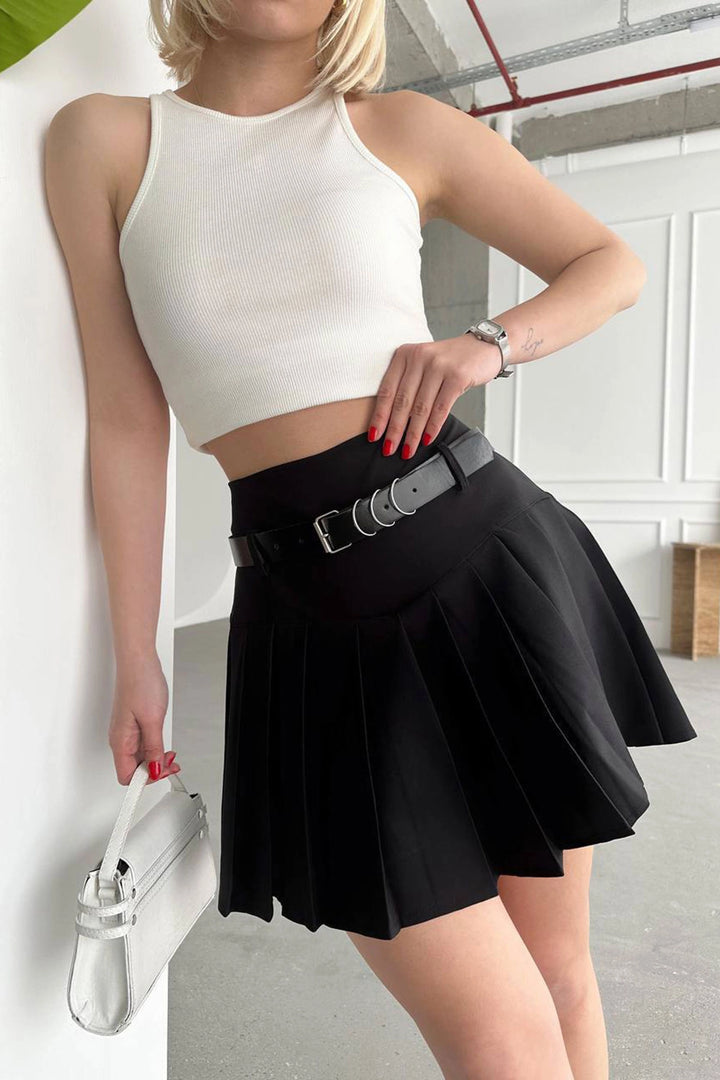 Black Belted Pleated Shorts Skirt BCHN-2525305 - Heidenheim