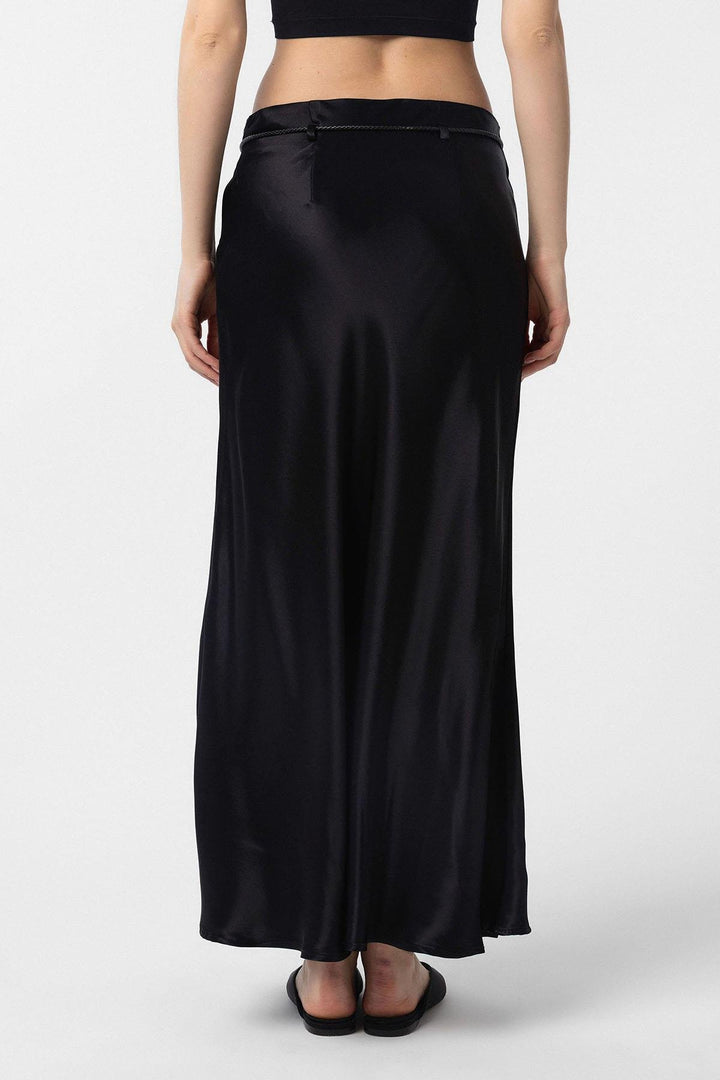 ANT Antioch Black Belted Satin Long Women's Skirt - Ragusa