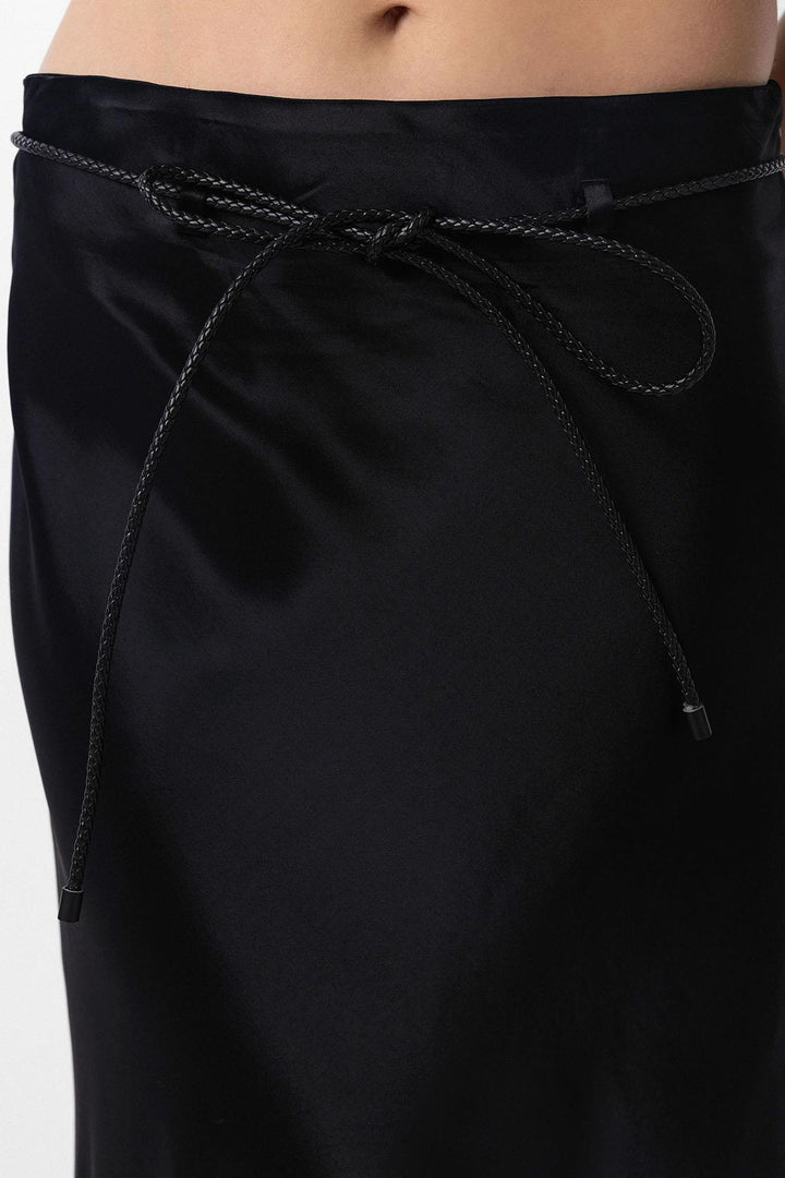 ANT Antioch Black Belted Satin Long Women's Skirt - Ragusa