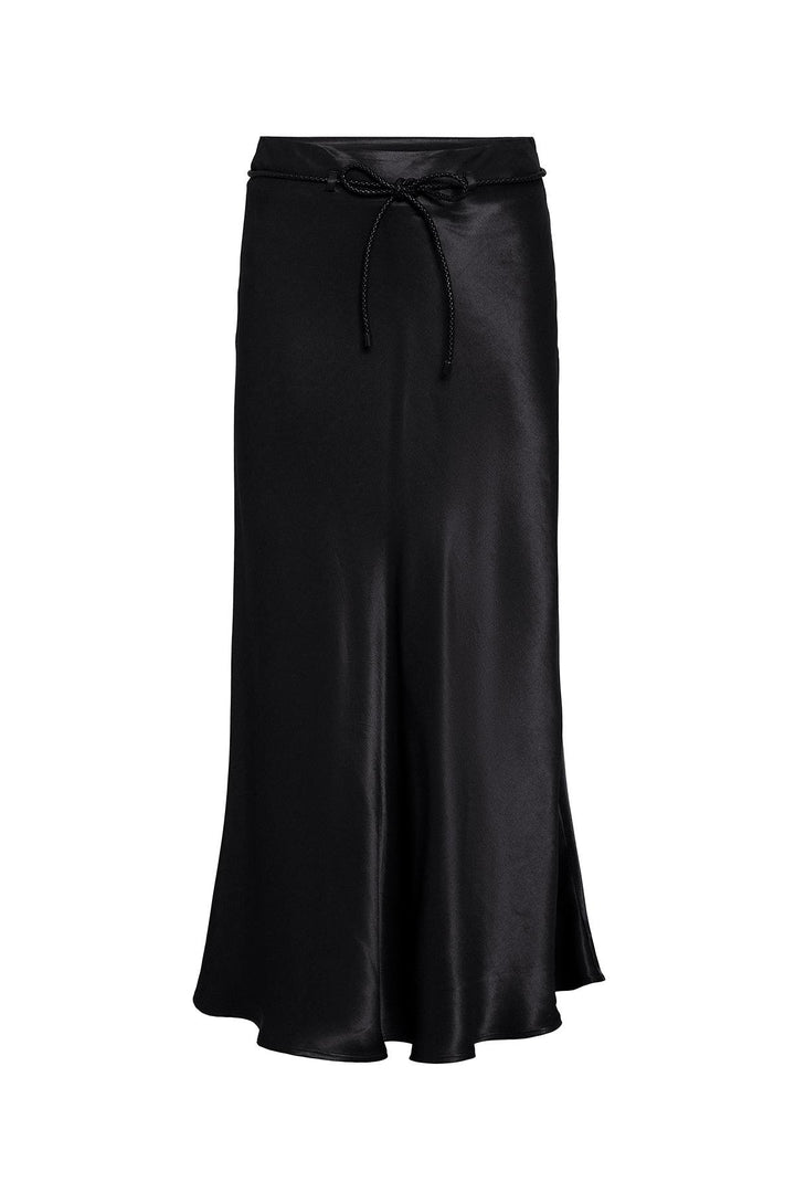ANT Antioch Black Belted Satin Long Women's Skirt - Ragusa