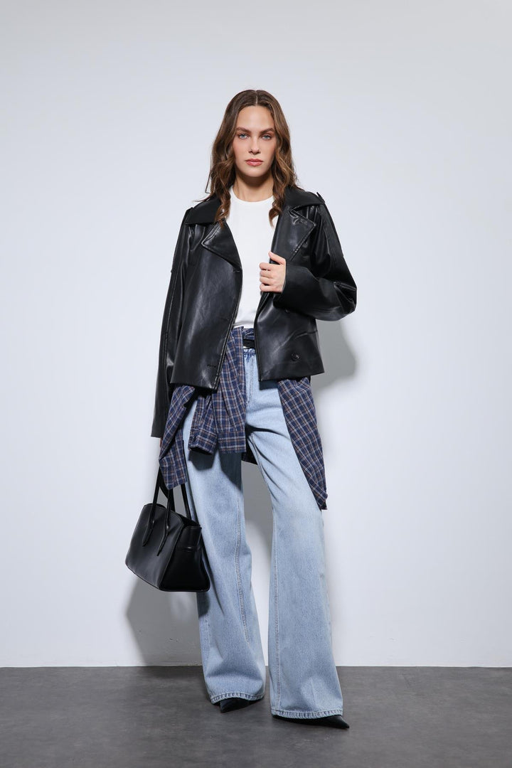 ANT Antioch Black Belted Faux Leather Jacket - New Brunswick