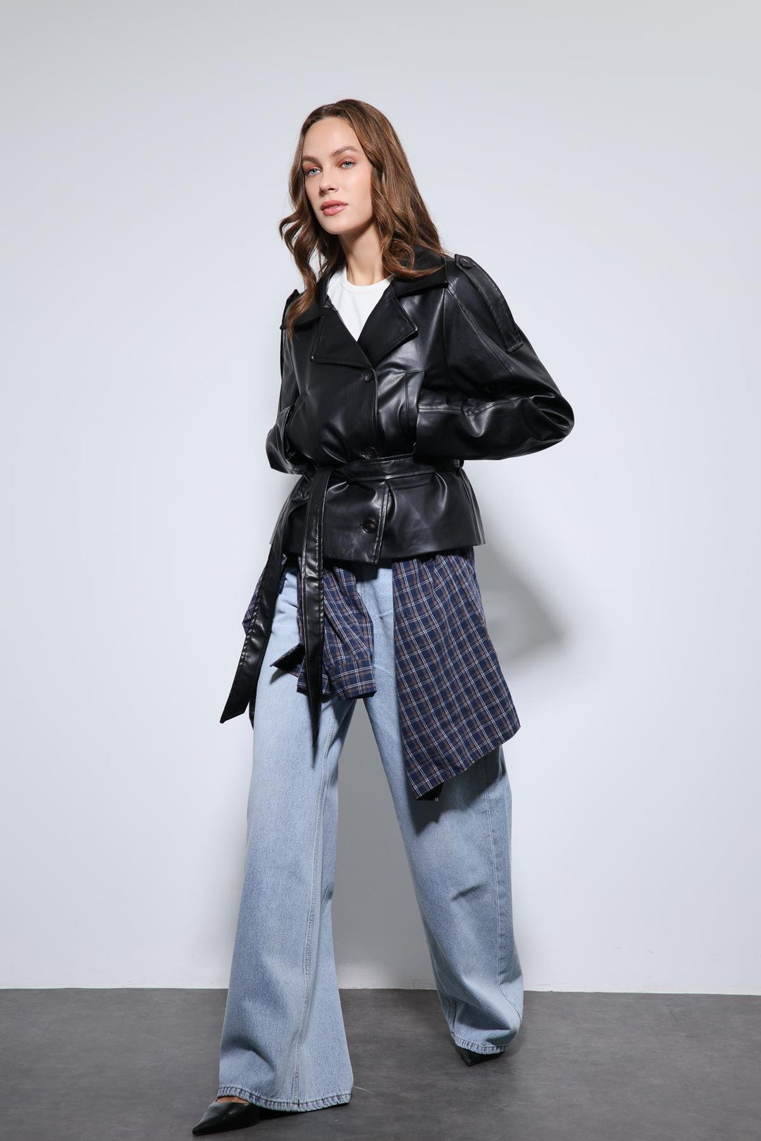 ANT Antioch Black Belted Faux Leather Jacket - New Brunswick