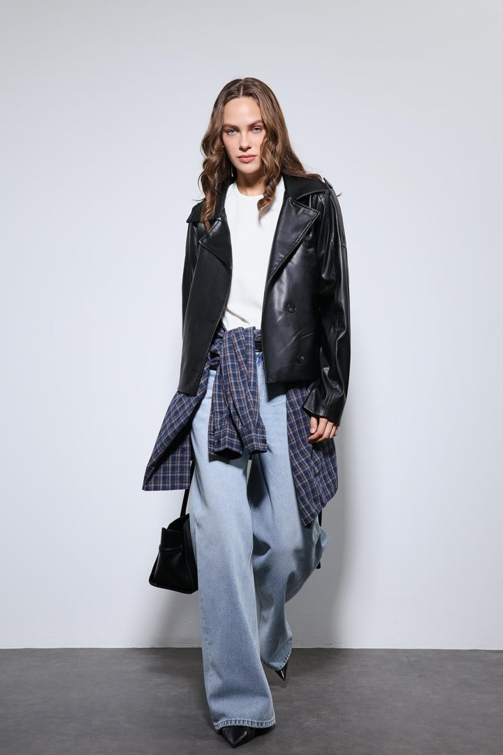 ANT Antioch Black Belted Faux Leather Jacket - New Brunswick