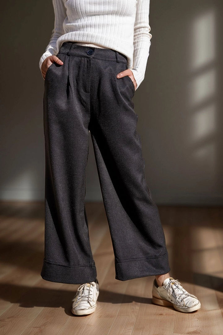 Black Textured Double Pleated Wide Leg Pants BCBSK-25700-3309 - Gütersloh