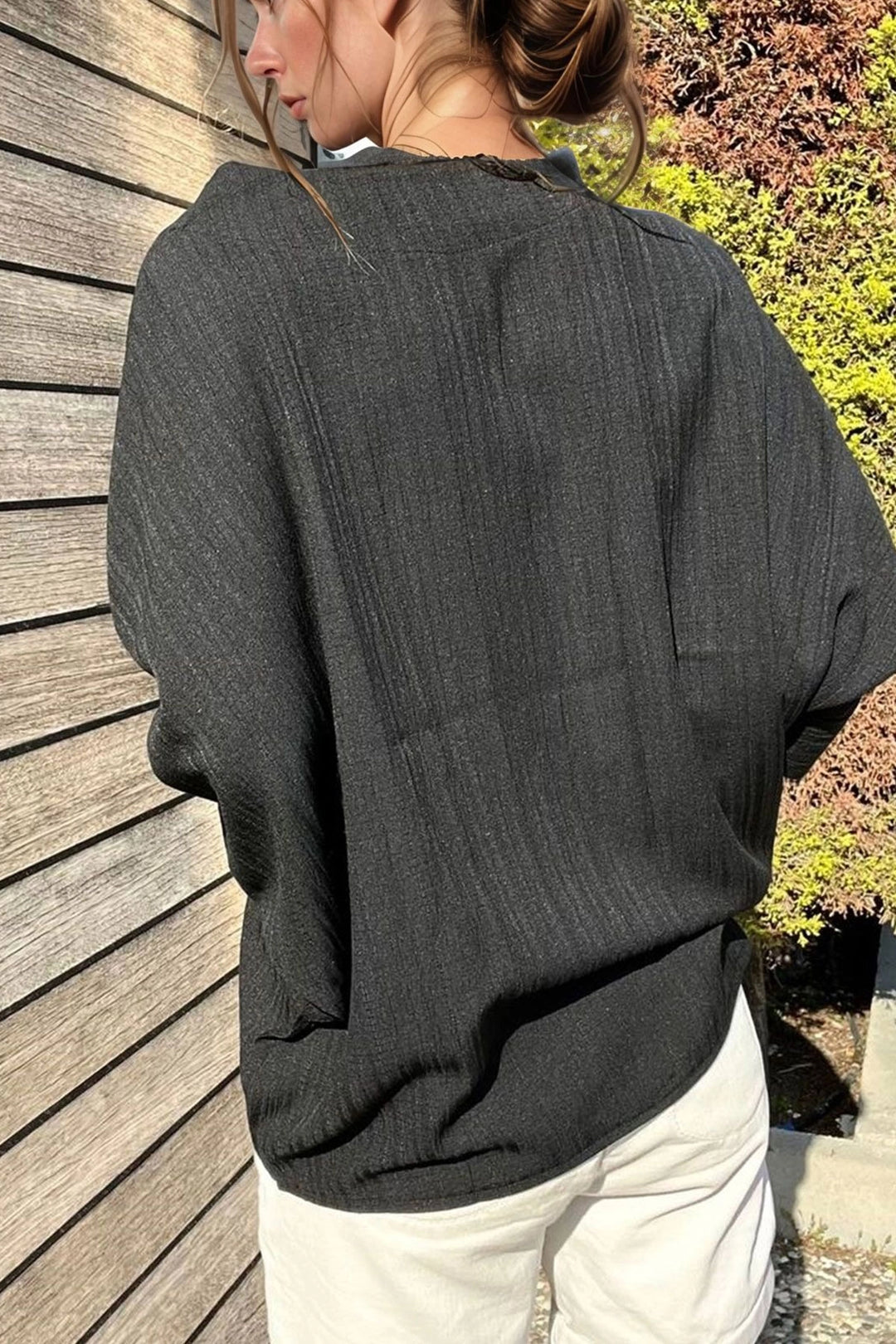 Black Batwing Sleeve Layered Loose Blouse BCBSK-25700-3549 - Valle Hermoso