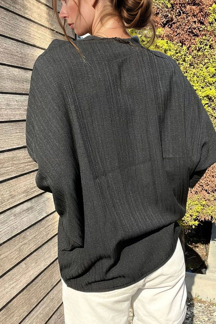 Black Batwing Sleeve Layered Loose Blouse BCBSK-25700-3549 - Valle Hermoso