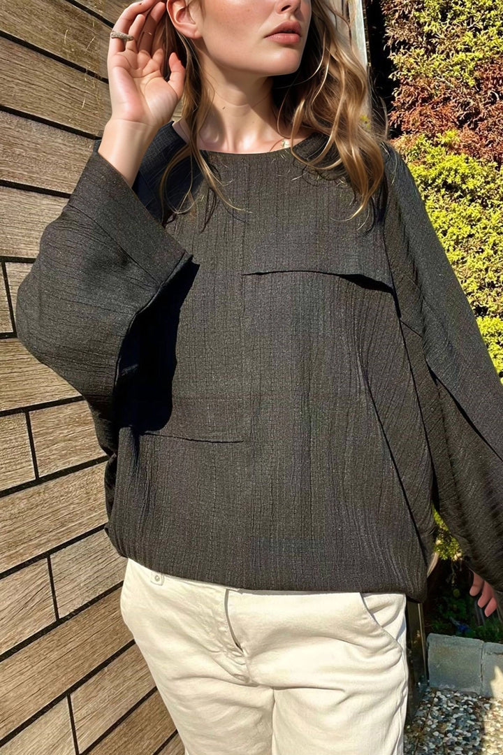 Black Batwing Sleeve Layered Loose Blouse BCBSK-25700-3549 - Valle Hermoso