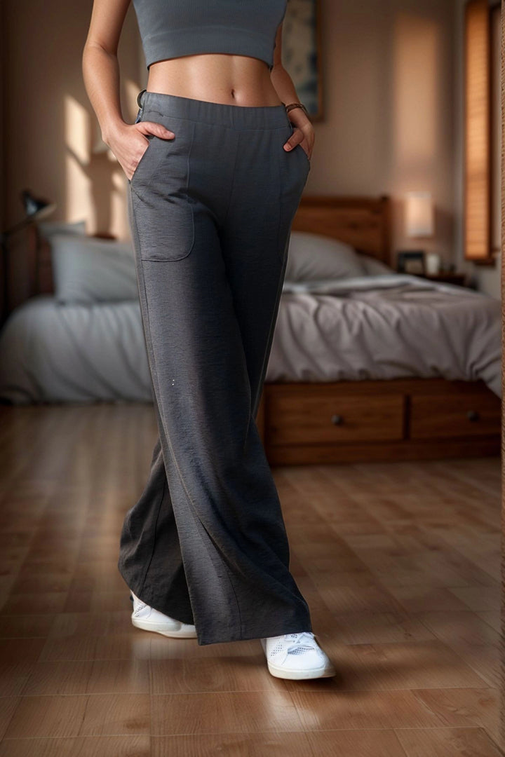 Black Linen Elastic Waist Loose Fit Pants BCBSK-25700-2933 - Columbus