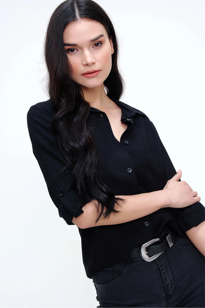 Black Linen Textured Shirt BCBSK-25700-3043 - Onteniente