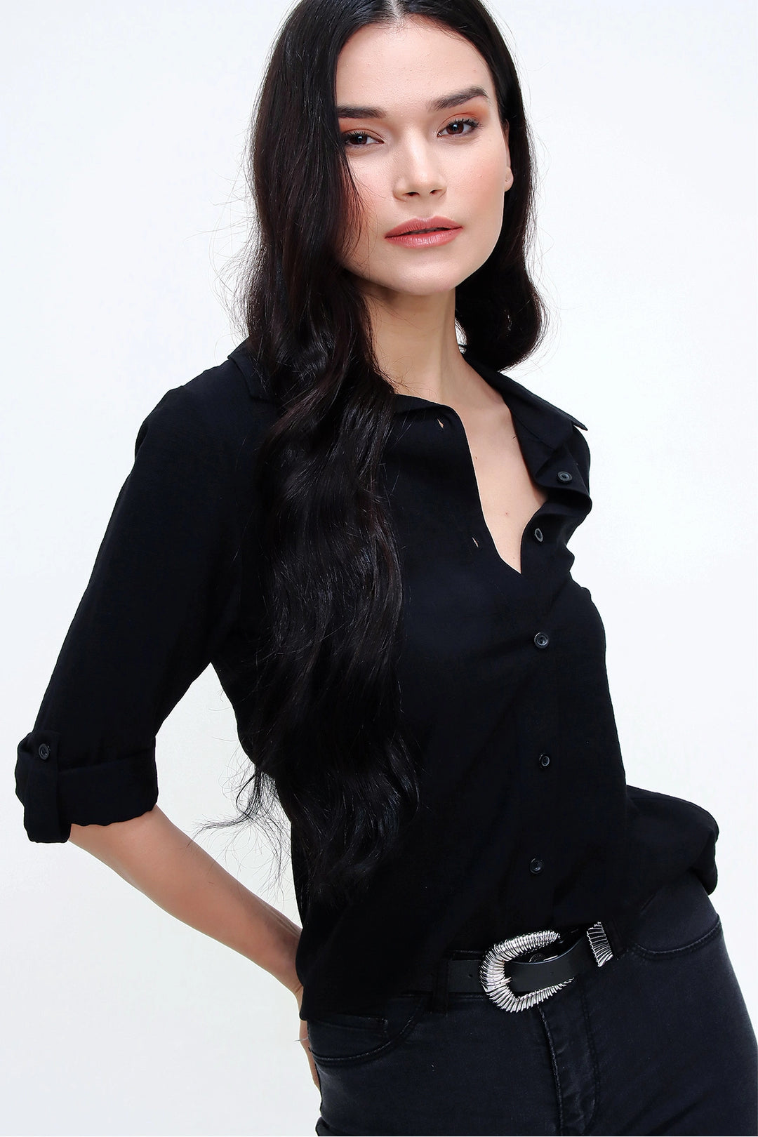 Black Linen Textured Shirt BCBSK-25700-3043 - Onteniente