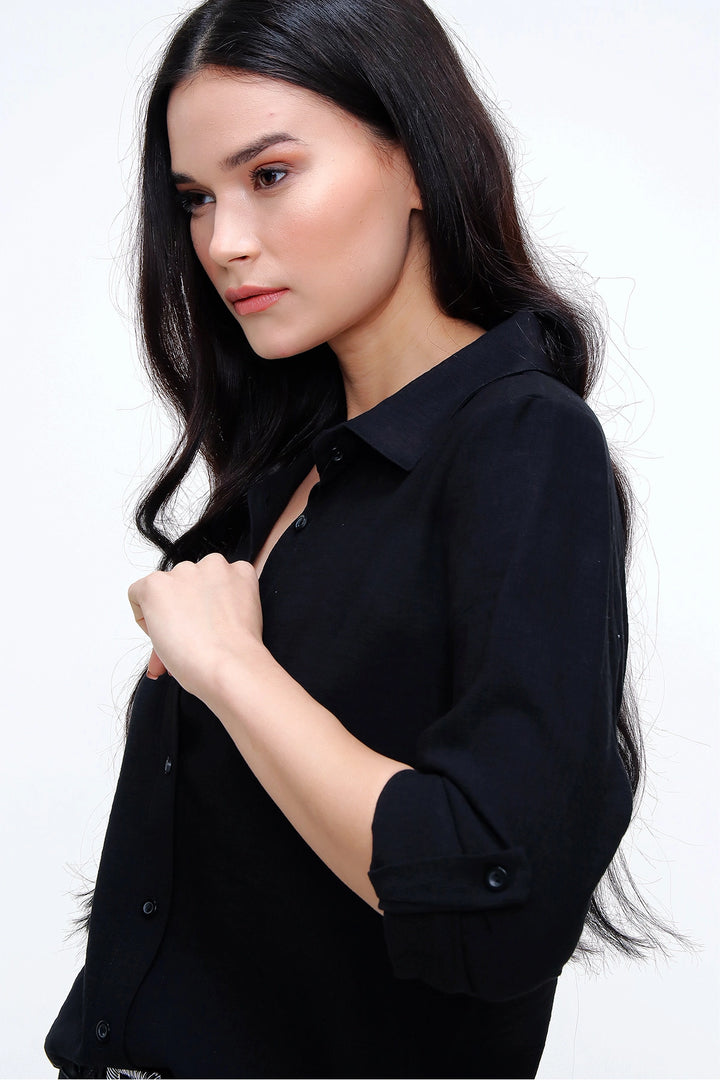 Black Linen Textured Shirt BCBSK-25700-3043 - Onteniente