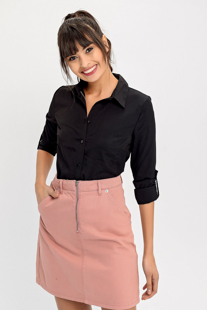 Black Linen Textured Shirt BCBSK-25700-T4006630 - Geelong