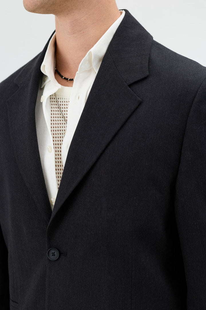 ANT Antioch Siyah Keten Karışımlı Balıksırtı Desenli Erkek Blazer Ceket - Prescott Valley