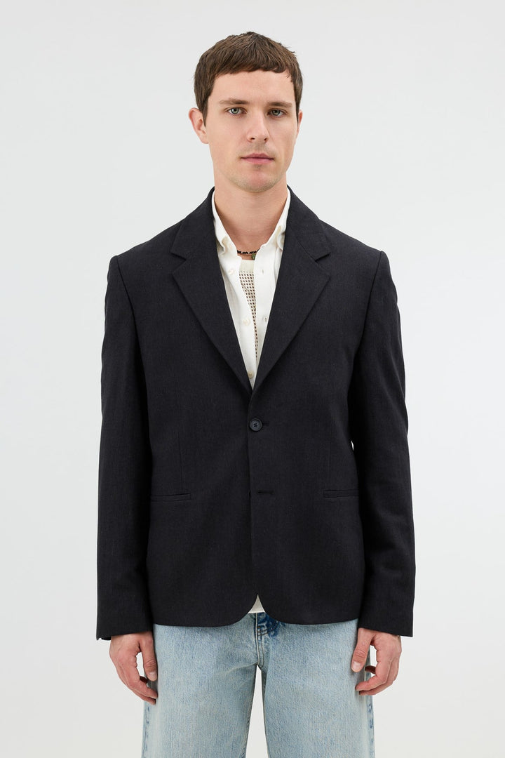 ANT Antioch Siyah Keten Karışımlı Balıksırtı Desenli Erkek Blazer Ceket - Prescott Valley