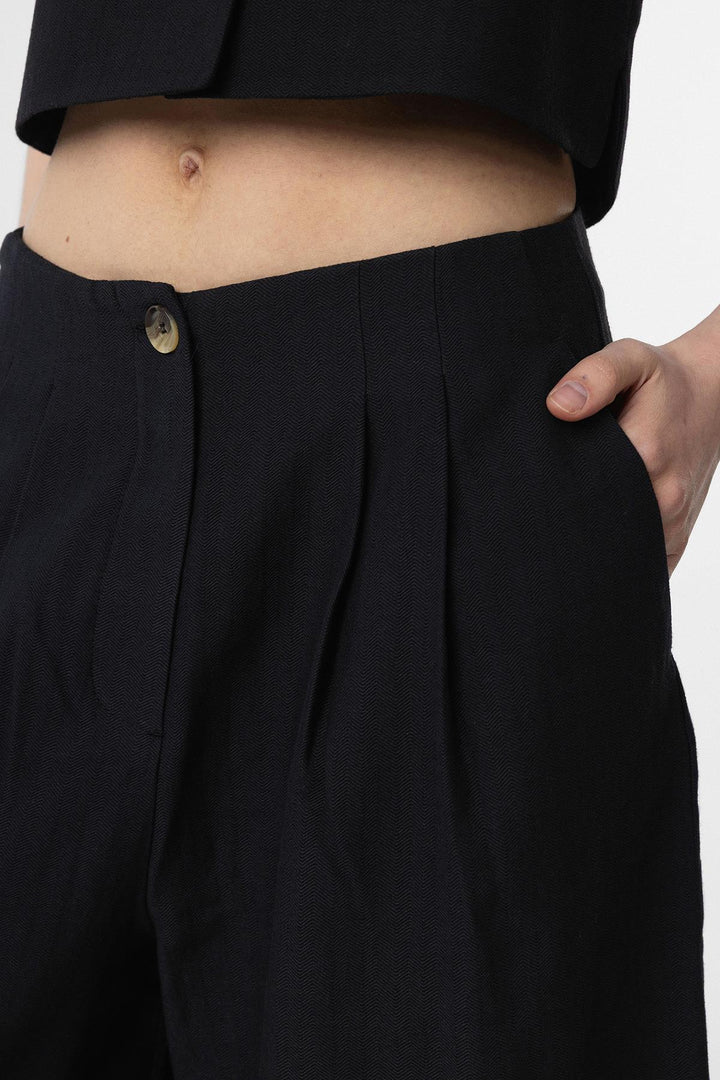 ANT Antioch Siyah Keten Karışımlı Kadın Culotte Pantolon - Druzhkivka