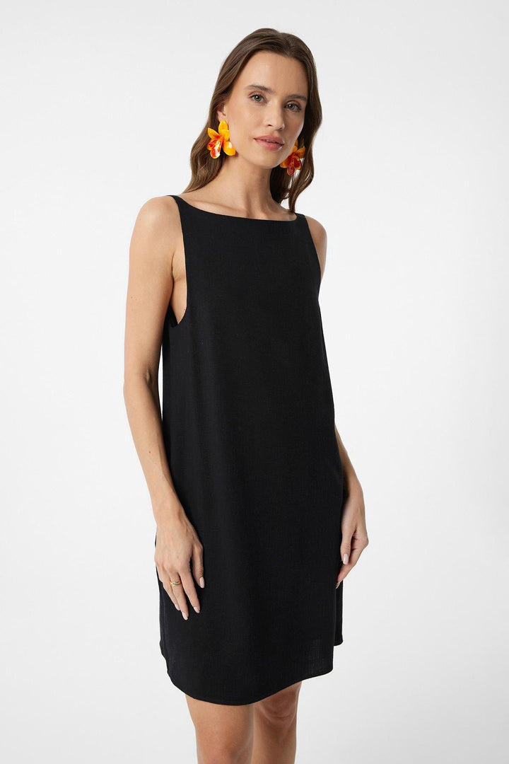 ANT Antioch Black Linen Blend Women's Mini Dress - Oro Valley