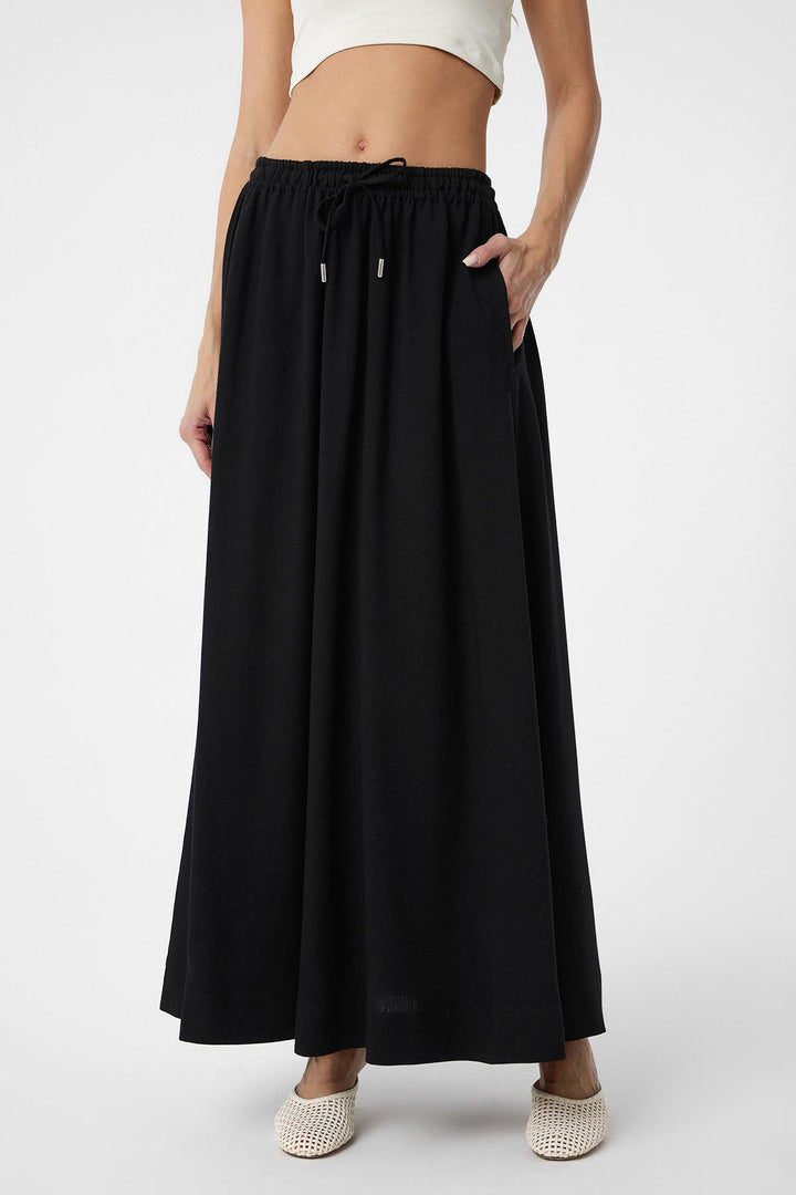 ANT Antioch Black Linen Blend Women's Long Skirt - Dubno