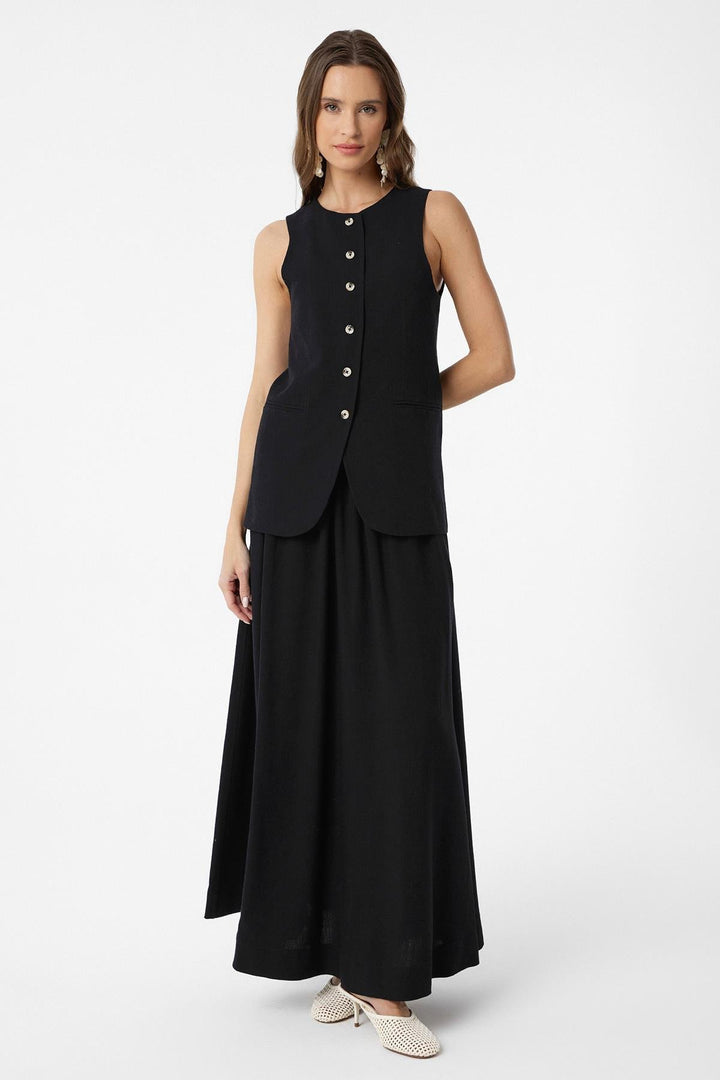 ANT Antioch Black Linen Blend Women's Long Vest - Boadilla del Monte