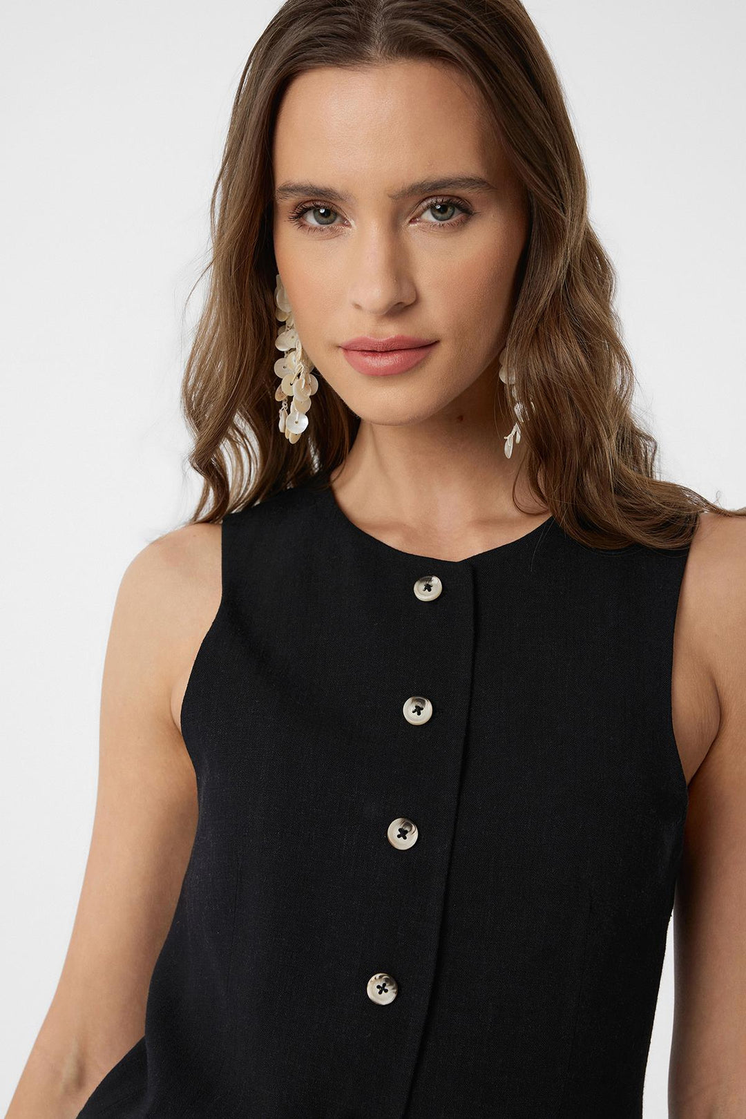 ANT Antioch Black Linen Blend Women's Long Vest - Boadilla del Monte