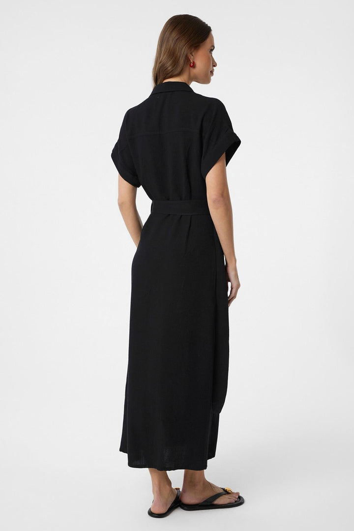 ANT Antioch Black Linen Blend Belted Women's Dress - Konstanz
