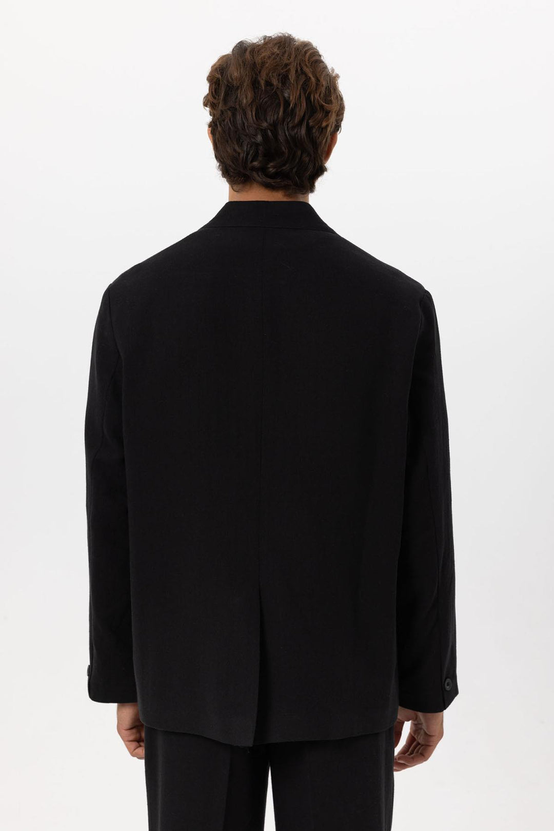 ANT Antioch Black Linen Blend Double-Breasted Men's Blazer Jacket - Edina