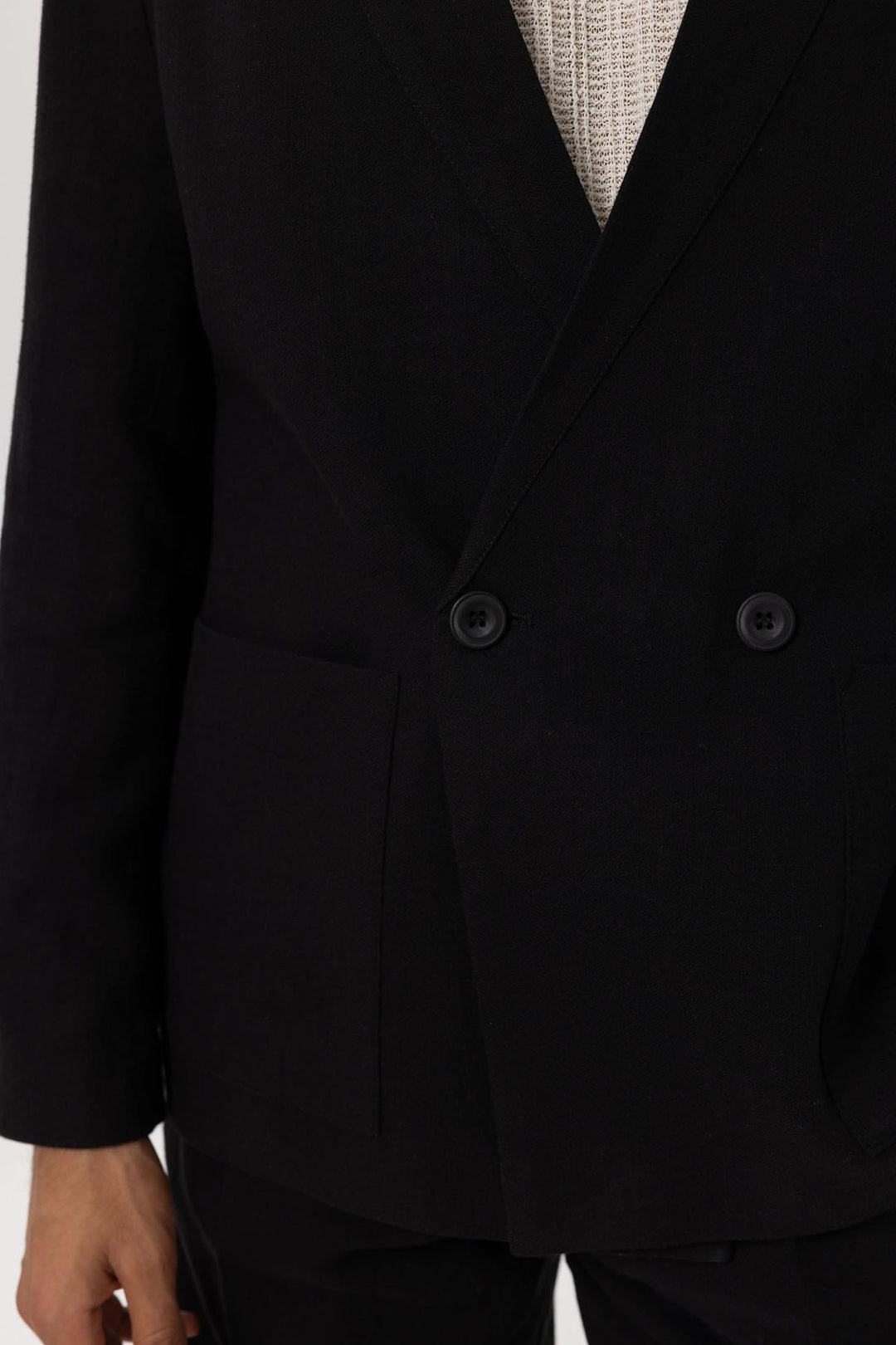 ANT Antioch Black Linen Blend Double-Breasted Men's Blazer Jacket - Edina