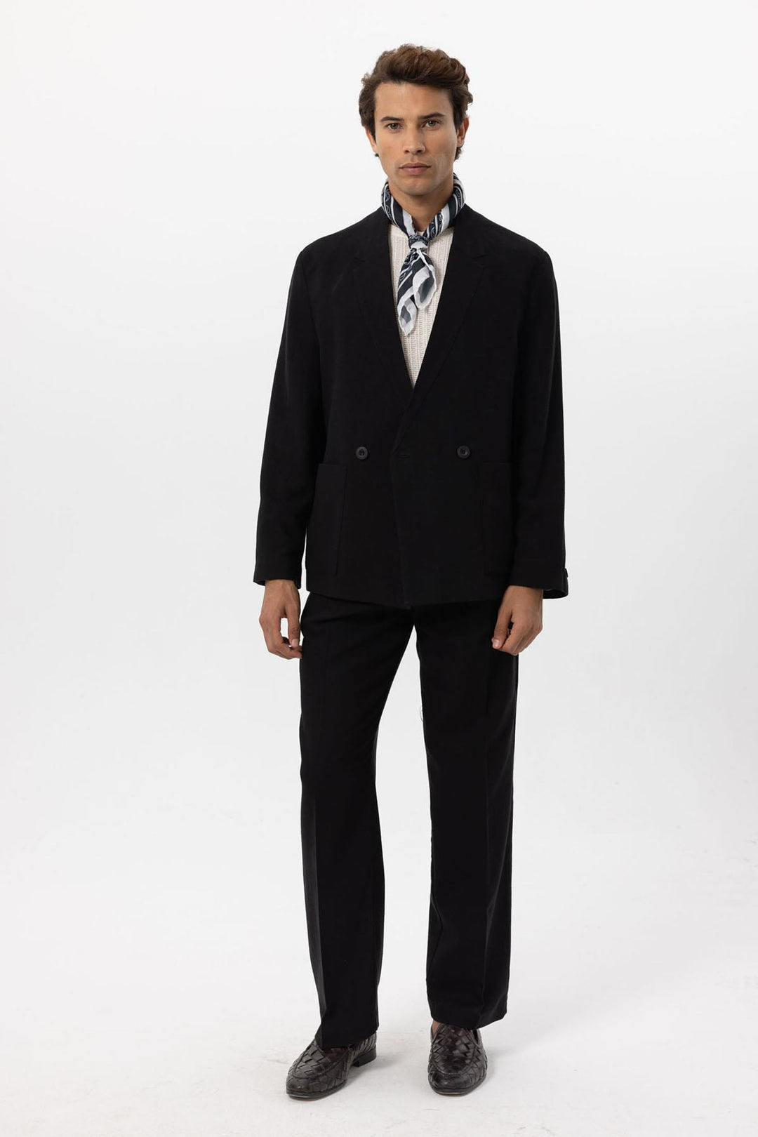 ANT Antioch Black Linen Blend Double-Breasted Men's Blazer Jacket - Edina