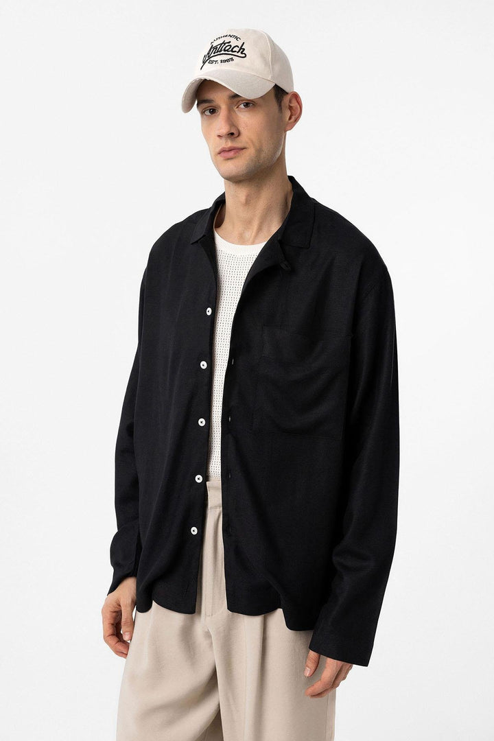 ANT Antioch Black Linen Blend Relax Fit Men's Shirt - Murcia